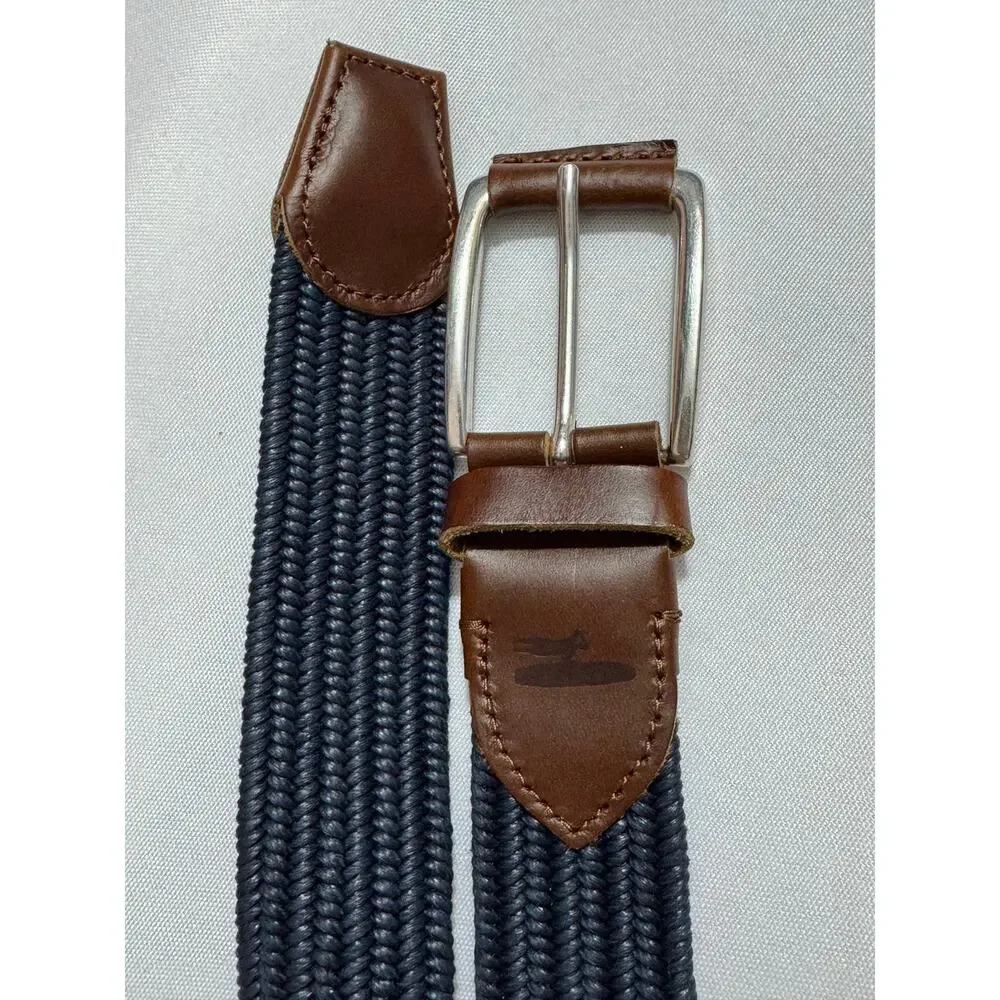 New Johnnie-O Navy Blue Waxed Cotton Stretch Belt Golf XL